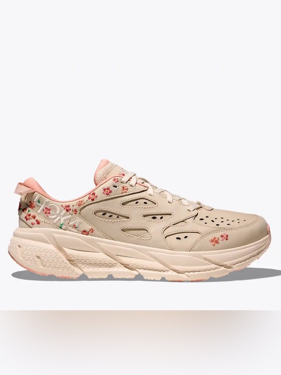 Hoka One One Shoes - Hoka Vibrant Bloom Athletic Sneakers Vanilla Dry Clay Pink Floral Embroidery 7.5